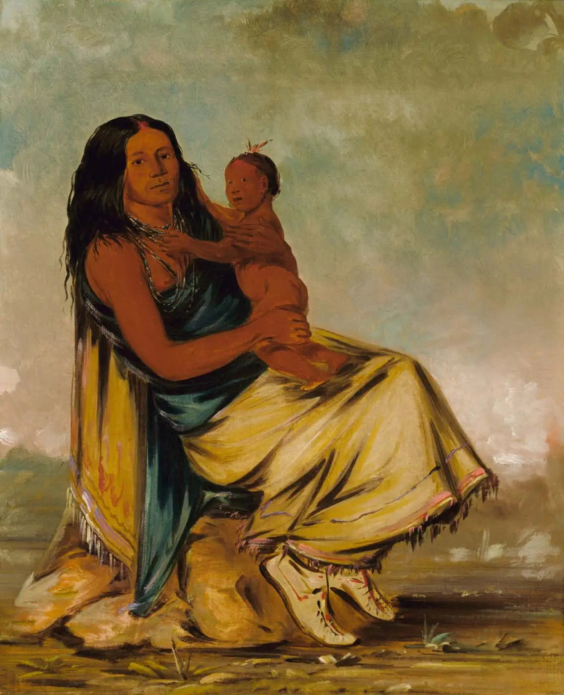 Wáh-chee-te épouse de Cler-mónt et son enfant - George Catlin - Alpha Reproduction