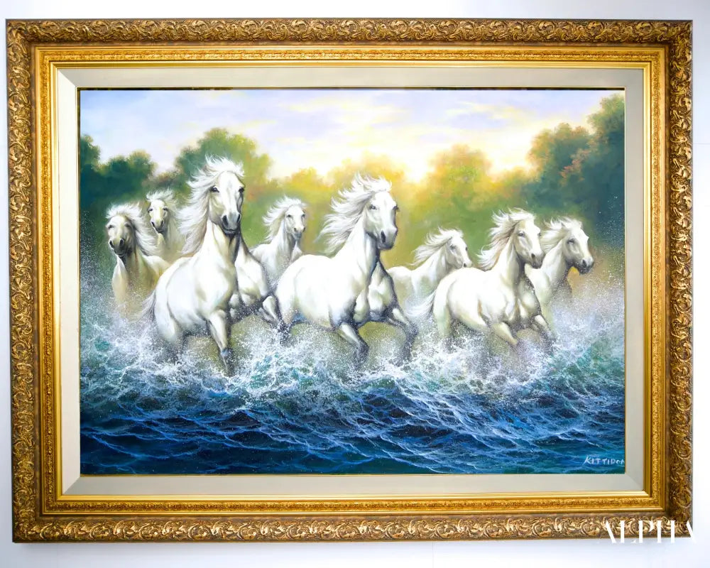 White Horses and Rivers - Kittiphong | 90 x 60 cm Reproductions de tableaux à la peinture à l’huile