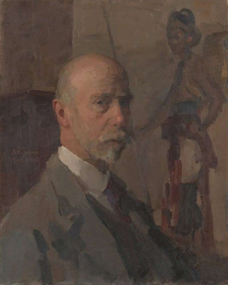 Zelfportret met een portret van Raden Mas Jodjana op de achtergrond - Isaac Israëls