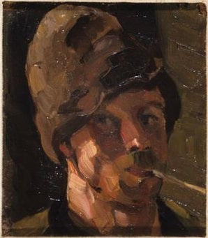 Zelfportret met pijp - Theo van Doesburg image 1 copie de tableau peinte à la main